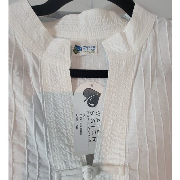 WaterSister Lagenlook Tunic Top 2XL Mandarin Collar Midi Sleeve White NEW‎ - Picture 4 of 11